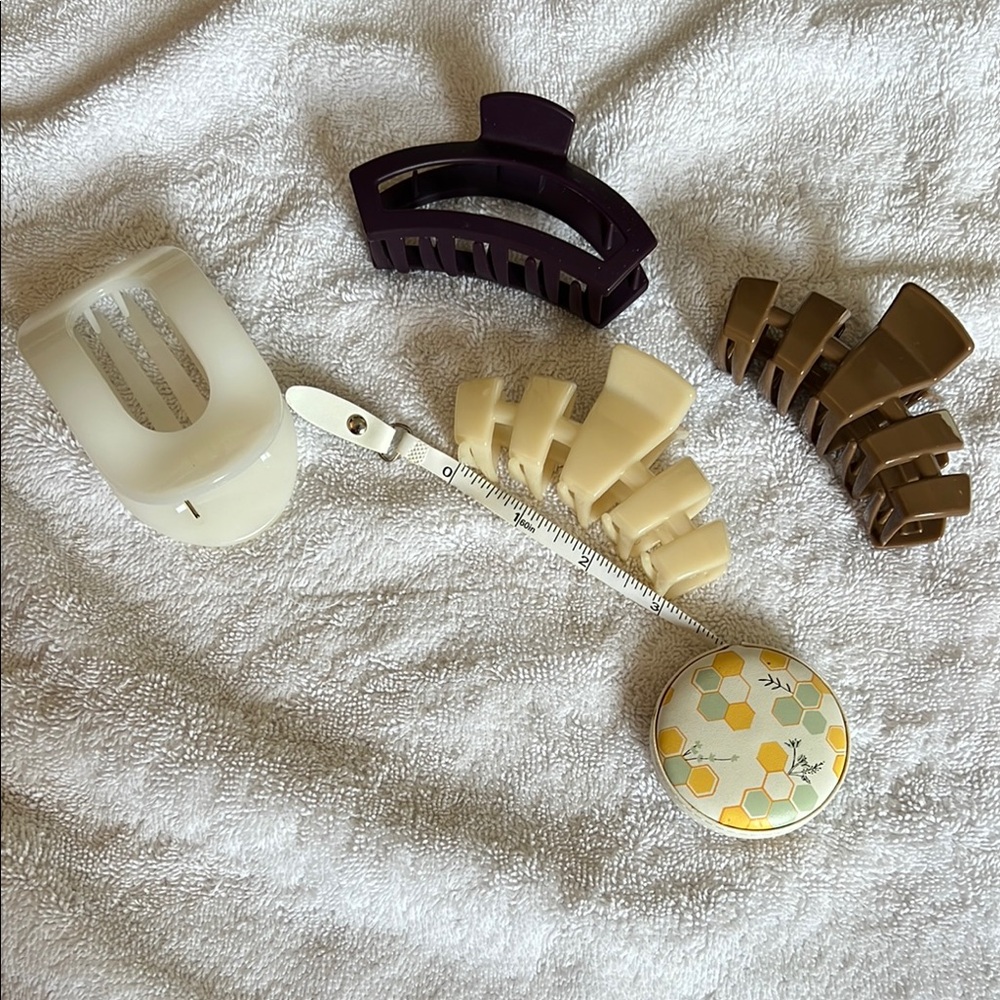 Set of TELETIE Hair Clips in Cream, Purple, and Brown